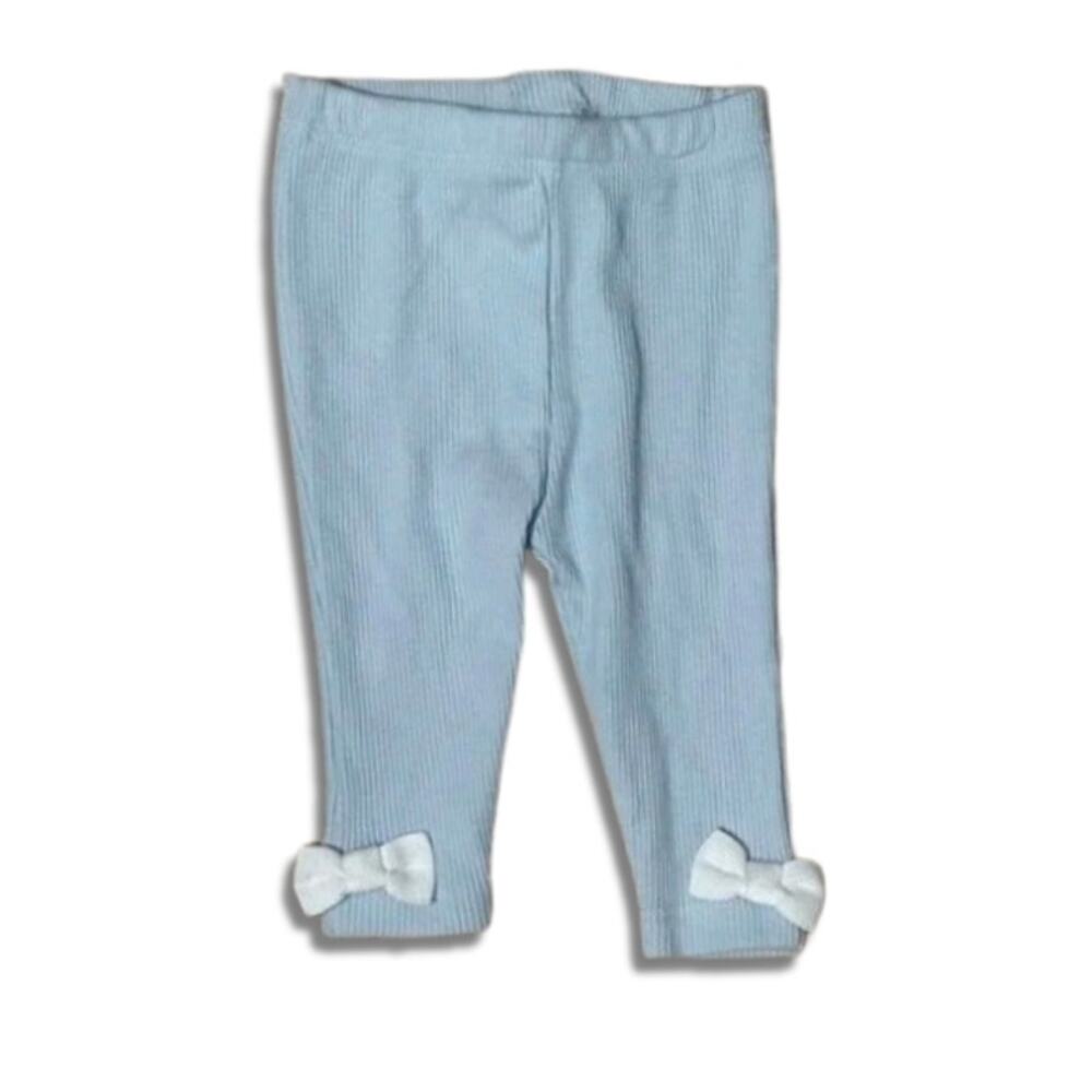 Nicole Miller Pull On Pants Ribbed Knit Bow Detail Blue Cotton Blend 0-3M NWOT